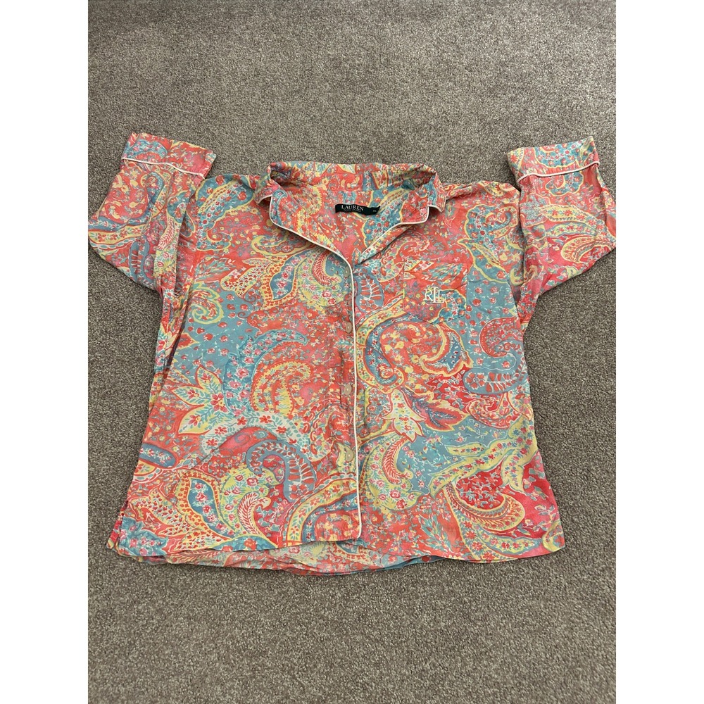 Lauren Ralph Lauren Pajama Top Womens XL Multi Paisley Excellent Button Down LRL